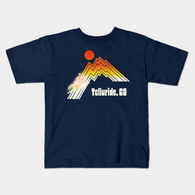 Telluride Colorado 70s/80s Retro Souvenir Style Skiing Kids T-Shirt by darklordpug